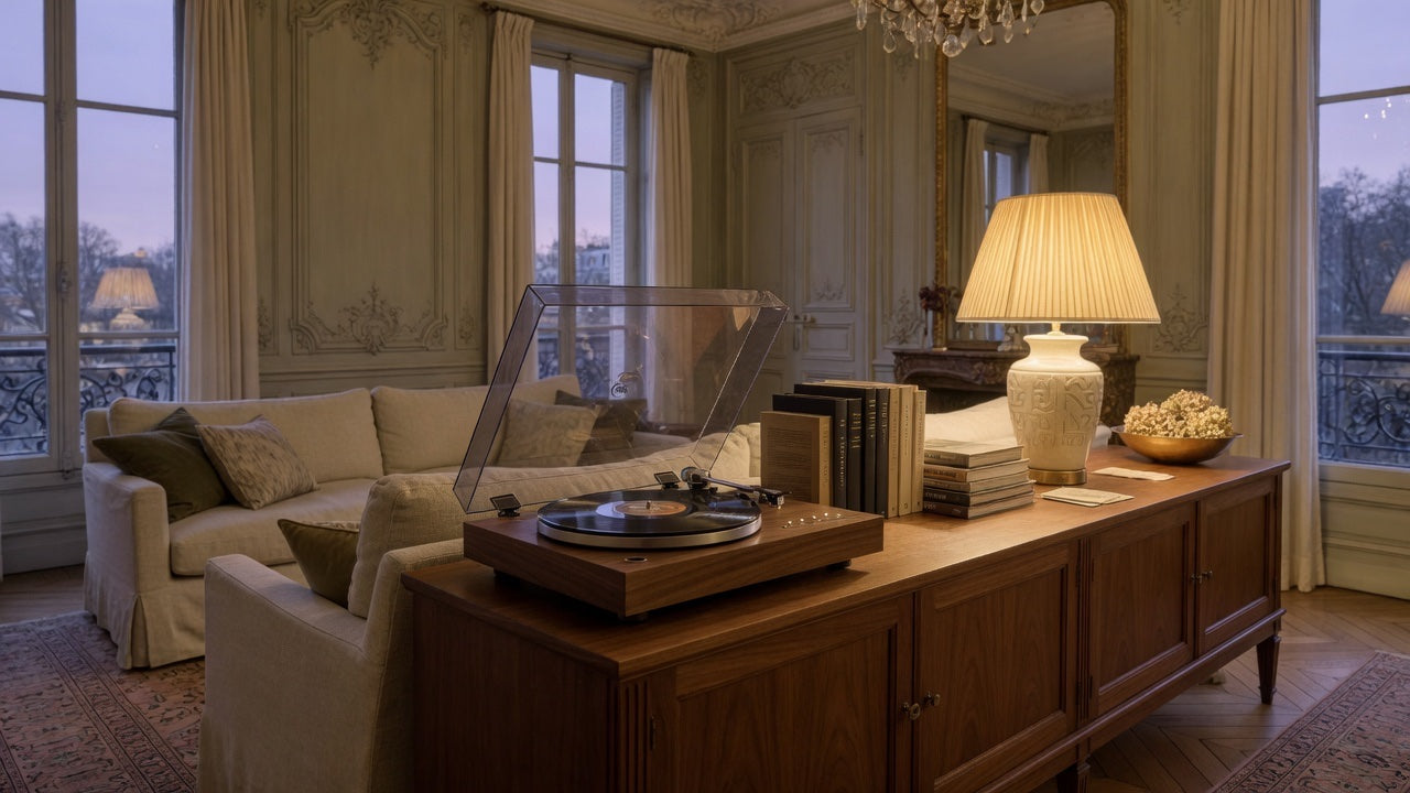 Platine sur un buffet dans un salon haussmannien