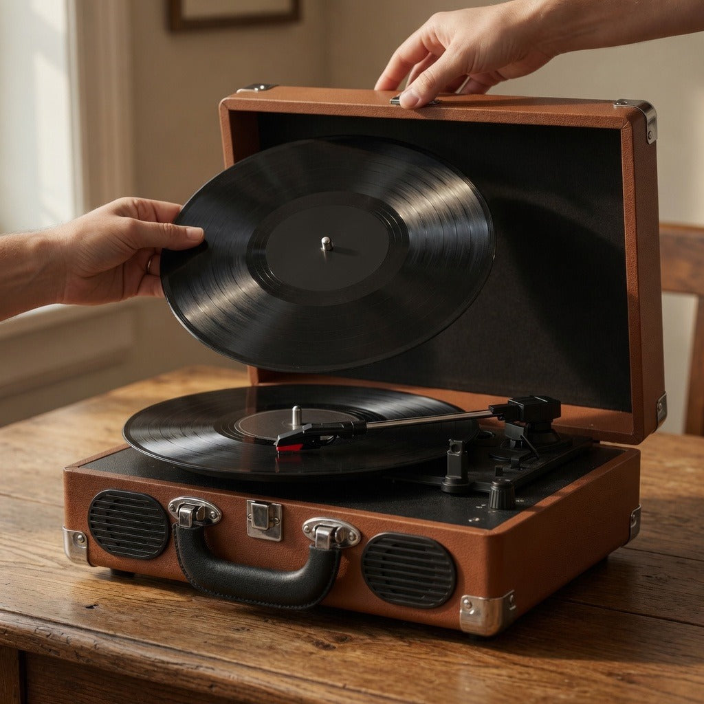 Ouvrir la valise et poser un disque