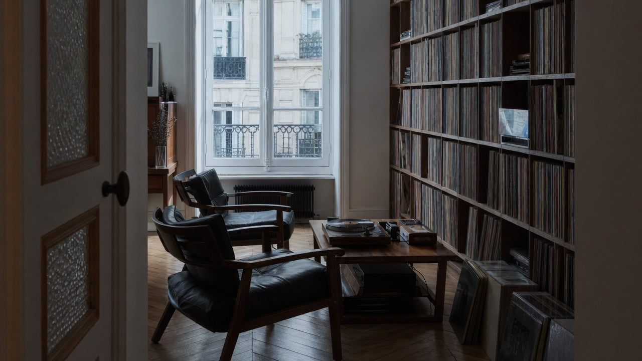Salon d'écoute parisien vu depuis la porte